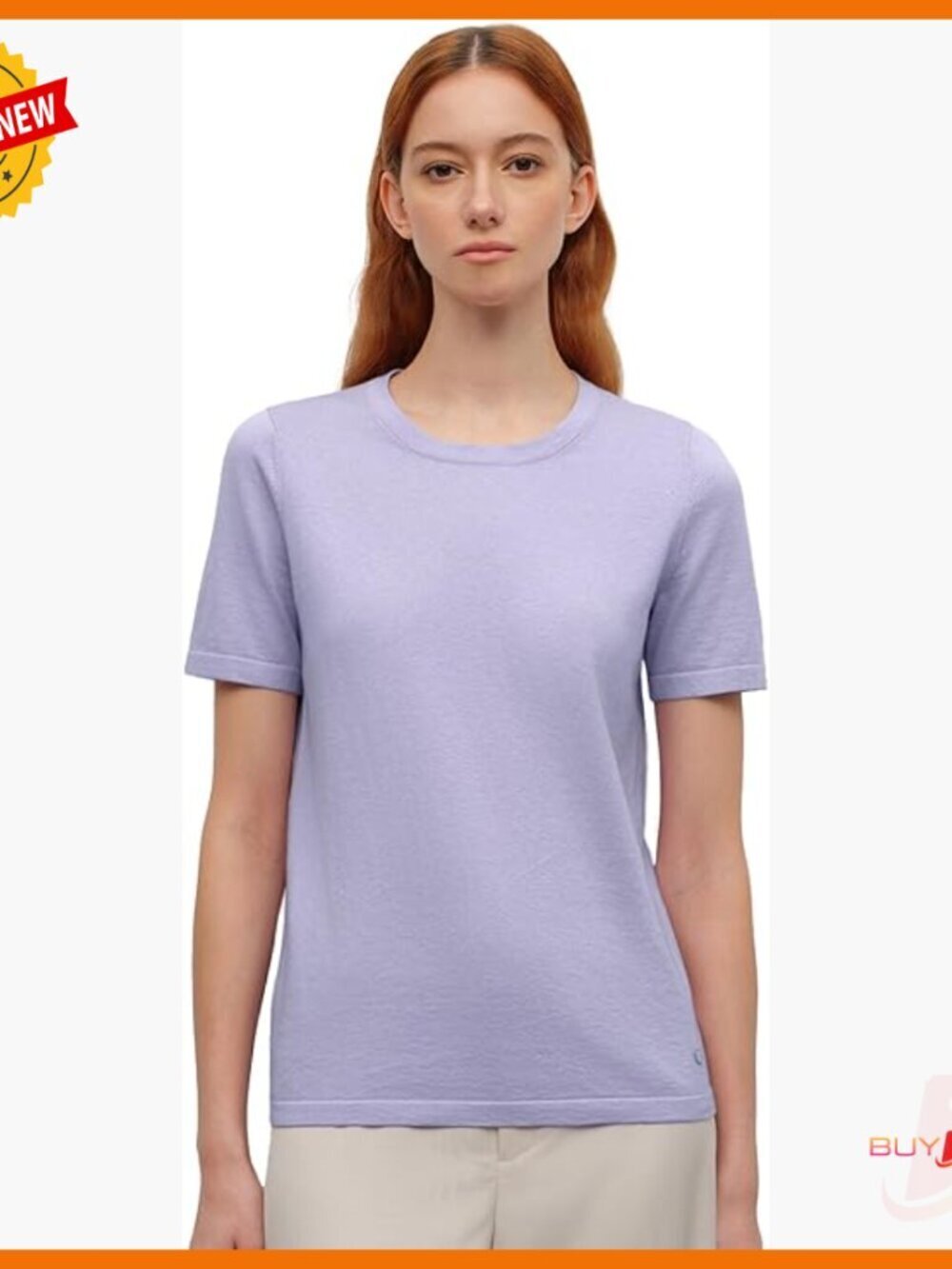 Lightweight Pima Cotton Cashmere Knit Top Crew Neck Short Sleeve Pullover